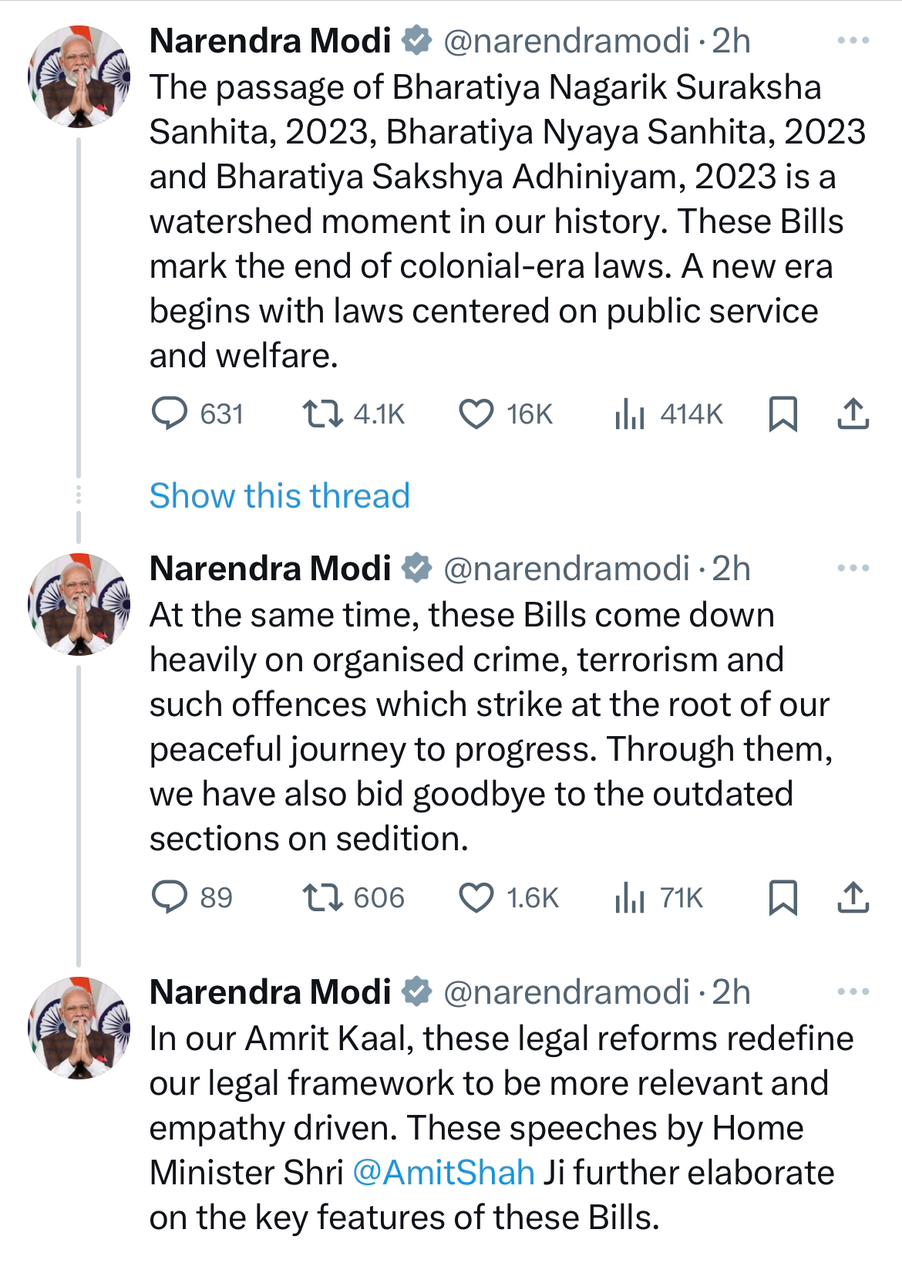 Prime Minister Modi praised the passage of the bills